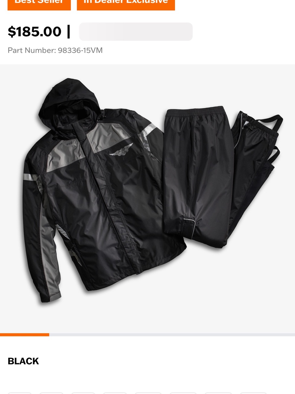 Harley-Davidson Black Hooded Rain Jacket and Pants Set with Reflective Panels